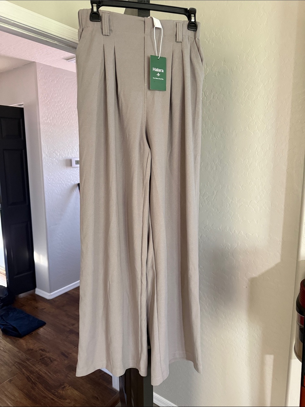 HALARA Wide-Leg Pleated Pants in Light Beige